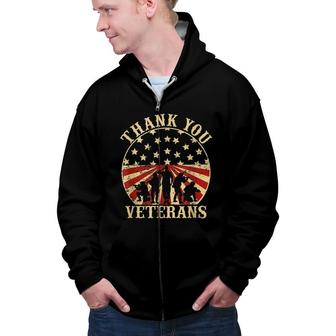 American Flag Veteran Day - Thank You Veterans Funny Vintage Zip Up Hoodie - Seseable