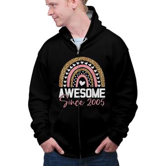 Awesome Since 2005 17Th Birthday Rainbow Leopard Zip Up Hoodie - Seseable