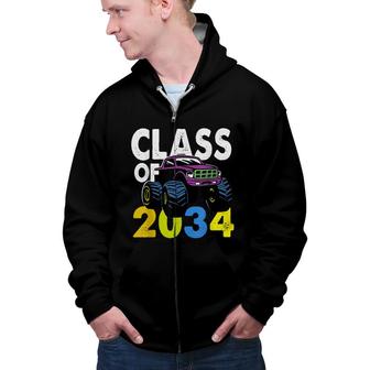 Class-Of 2034 Monster-Funny Truck Kindergarten 2021 Birthday Zip Up Hoodie - Seseable