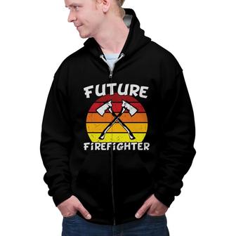 Future Firefighter Vintage Circle Retro Color Zip Up Hoodie - Seseable