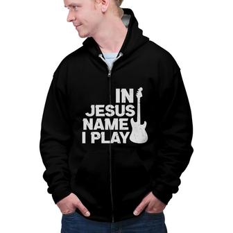 In Jesus Name I Play Bible Verse White Graphic Christian Zip Up Hoodie - Seseable