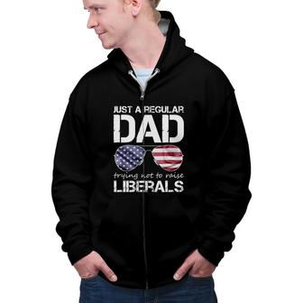 Just A Regular Dad Trying American Flag Sunglasses Zip Up Hoodie - Seseable