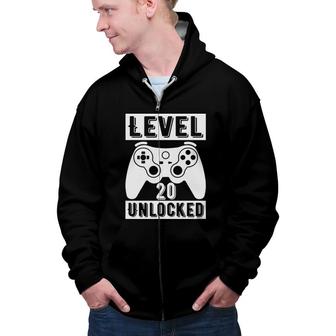 Level 20 Unlocked And Happy 20Th Birthday Since I Was Born In 2002 Zip Up Hoodie - Seseable