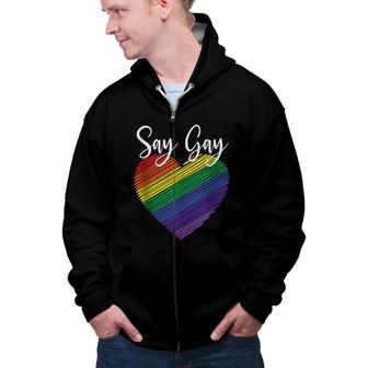 Say Gay Florida Trans Gay Pride Proud Lqbtq Zip Up Hoodie - Seseable