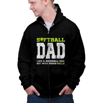 Softball Dad Pitcher Man Funny Distressed Zip Up Hoodie - Seseable