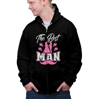 The Best Man Groom Bachelor Party Pink White Zip Up Hoodie - Seseable