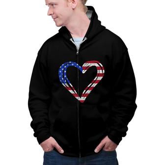 Usa Flag Heart American Patriotic Armed Forces Memorial Day Zip Up Hoodie - Seseable