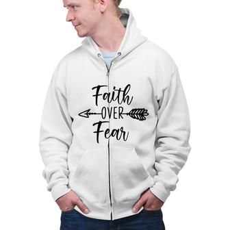 Bible Verse Black Graphic Faith Over Fear Christian Zip Up Hoodie - Seseable