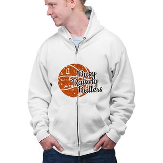 Busy Raising Ballers Black Graphic Sport Basketball Zip Up Hoodie - Seseable
