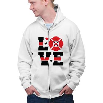 Firefighter Love Red Decor Black Graphic Meaningful Zip Up Hoodie - Seseable