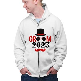 Groom Groom Bachelor Party 2023 Red Black Zip Up Hoodie - Seseable