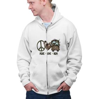Peace Love Hero Dad Special Gift For Father Zip Up Hoodie - Seseable