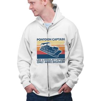 Pontoon Captain Like A Regular Captain New Blue Graphic Zip Up Hoodie - Seseable