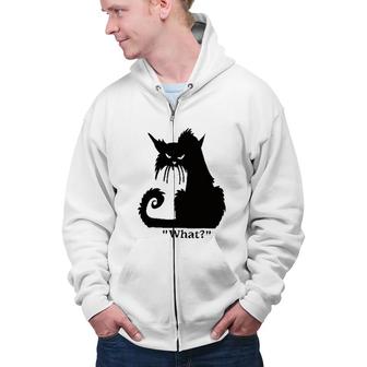 Print Letter What Question Black Cat 2022 Trend Zip Up Hoodie - Seseable