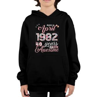 40Th Birthday Floral Gift For Womens Born In April 1982 Youth Hoodie | Mazezy