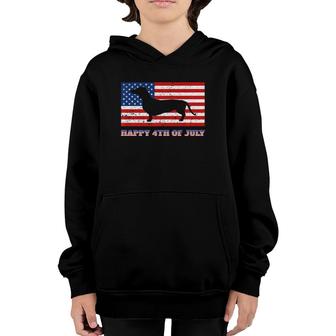4Th Of July Dachshund Sausage Dog American Flag Youth Hoodie - Seseable