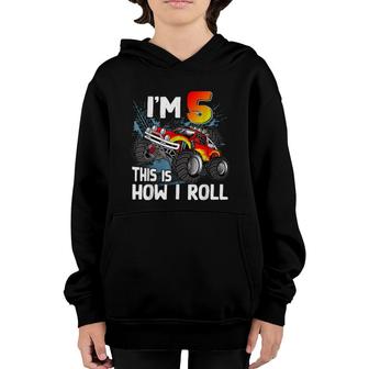 5 Year Old Monster Truck 5Th Birthday Boy Monster Truck Car Youth Hoodie - Seseable