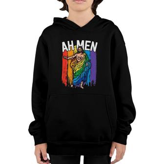 Ah Men Gay Jesus Funny Lgbtq S Gifts Rainbow Youth Hoodie | Mazezy
