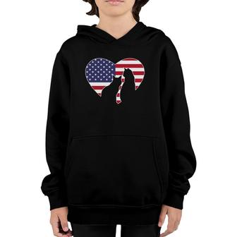 American Flag Cat Heart 4Th Of July Patriotic Usa Memorial Youth Hoodie - Seseable