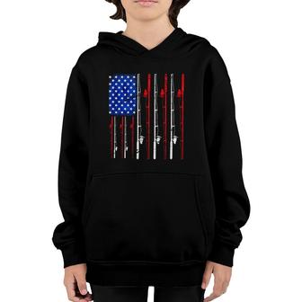 American Flag Fishing Rod Fishing Lover Youth Hoodie - Seseable
