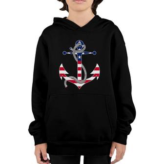 American Flag Patriotic Anchor - Memorial Day 4Th Of July Youth Hoodie - Seseable