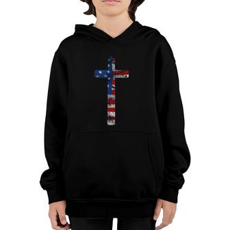 American Flag Usa Cross Christian Faith Patriotic Gift Youth Hoodie | Mazezy