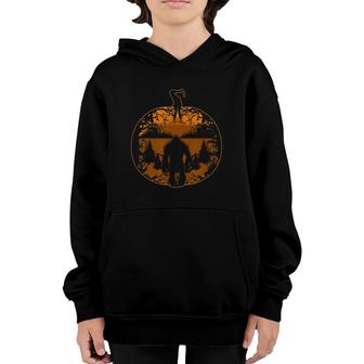 Bigfoot Sasquatch Halloween Pumpkin Carved Mountains Camping Youth Hoodie | Mazezy
