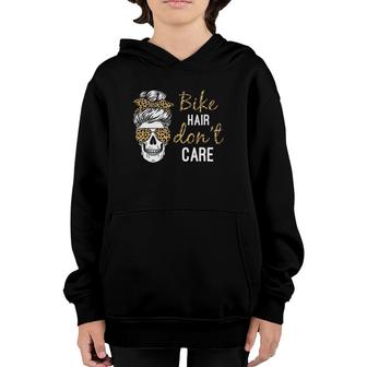 Biker Hair Dont Care Skull Messy Bun For Lady Youth Hoodie | Mazezy