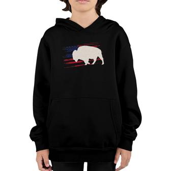Buffalo Us American Flag Tamaraw 4Th Of July Bison Usa Gift Youth Hoodie - Seseable