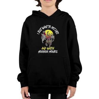 Cats And Horror Movies Funny Horror Movies Gift Classic Youth Hoodie | Mazezy UK