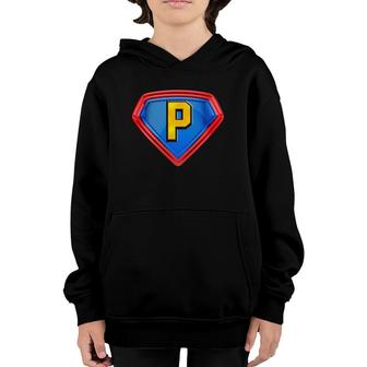 Cool Super P Alphabet Cute Initial Monogram Letter P Graphic Youth Hoodie | Mazezy