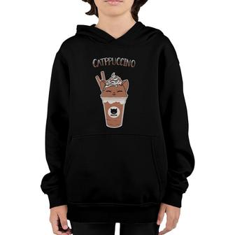 Cute Cat Catppuccino Kitten Coffee Funny Youth Hoodie | Mazezy