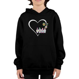 Easter Day 2022 Trio Bunny Gnome Heart Hug Easter Eggs Youth Hoodie | Mazezy