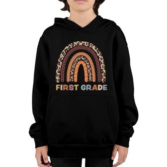 First Grade Teacher Back To School Rainbow Leopard Youth Hoodie - Seseable