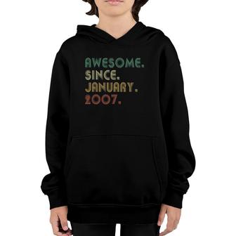Funny Awesome Since January 2007 15 Years Old Birthday Gifts Youth Hoodie - Seseable
