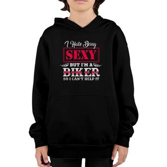Funny Motorcycle Wife Mom Hate Being Sexy Biker Youth Hoodie | Mazezy