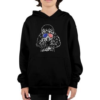 Funny Proud Miniature Poodle American Flag Sunglasses Dog Youth Hoodie - Seseable