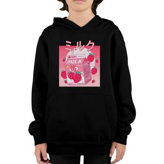 Funny Retro 90S Pink Strawberry Milk Japanese Kawaii Youth Hoodie - Seseable