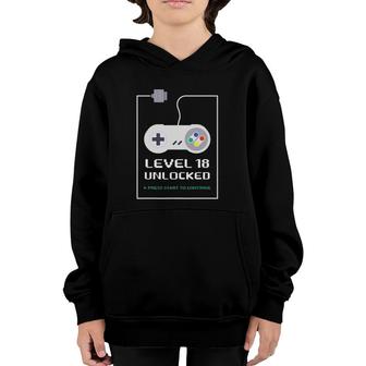 Gamer 18 Years Old 18Th Birthday Gift Level 18 Unlocked Youth Hoodie - Seseable