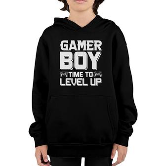 Gamer Boy Time To Level Up White Design Birthday Boy Matching Video Gamer Youth Hoodie - Seseable