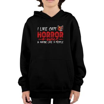 I Like Cats Horror Movies And Maybe Like 3 People Halloween Youth Hoodie - Seseable