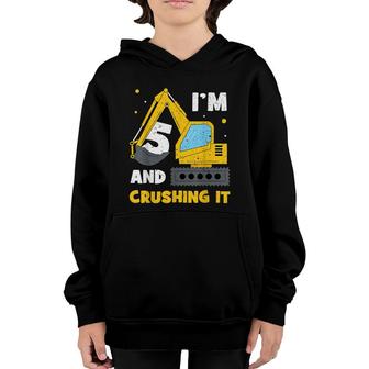 Im 5 And Crushing It Funny 5Th Birthday Excavator Kids Youth Hoodie - Seseable