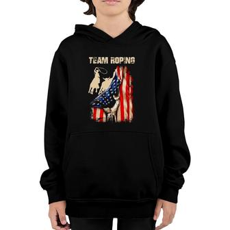 Independence Day Team Roping July Of 4Th American Flag Youth Hoodie - Seseable