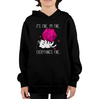 Its Fine Im Fine Everythings Fine Nerdy D20 Dungeon Cat Youth Hoodie | Mazezy