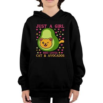 Just A Girl Who Lovers Cat And Avocados Funny Avocado Youth Hoodie - Seseable