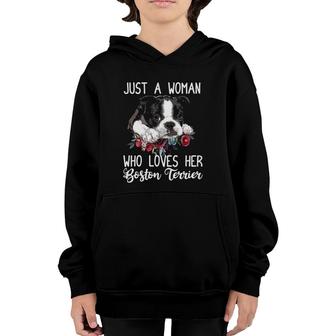 Just A Woman Who Loves Her Boston Terrier Cute Dog Mom Youth Hoodie