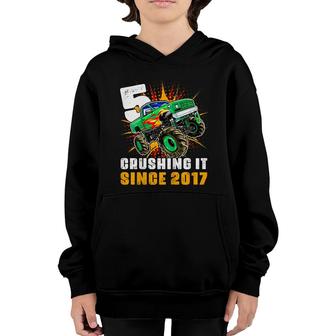 Kids 5 Crushing It Since 2017 Monster Truck 5Th Birthday Boys Youth Hoodie - Seseable