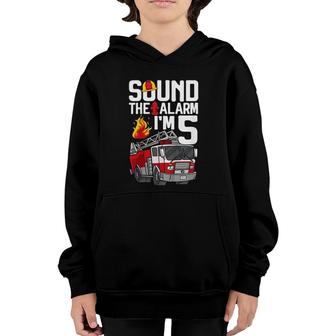 Kids 5 Years Old Firefighter 5Th Birthday Boy Fire Truck Toddler Youth Hoodie - Seseable