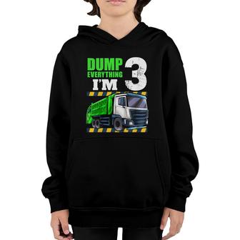 Kids Garbage Truck 3Rd Birthday Boy 3 Year Old Three Toddler Youth Hoodie - Seseable