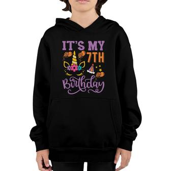 Kids Its My 7Th Birthday For Girl Kids Unicorn Seventh Birthday Youth Hoodie - Seseable